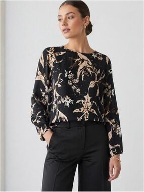Dorothee Schumacher Silk Blend Tamed Florals Black Blouse Size US 4-6 | 1 NWT